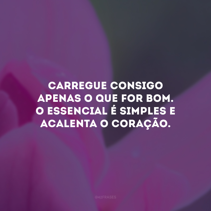 Carregue consigo apenas o que for bom. O essencial é simples e acalenta o coração.