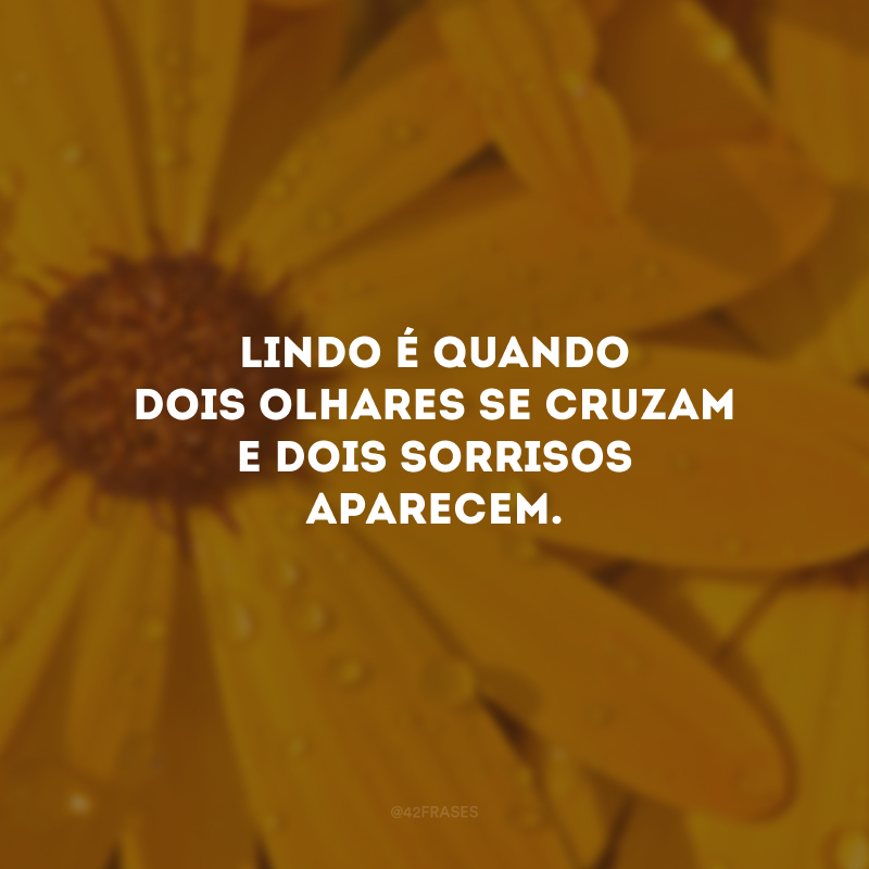 Lindo é quando dois olhares se cruzam e dois sorrisos aparecem.