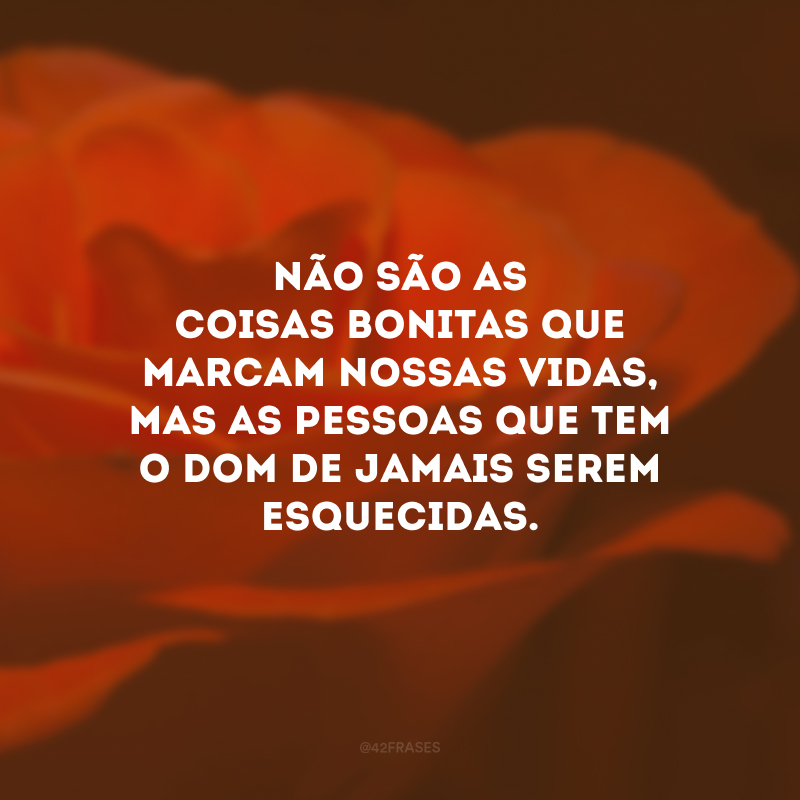 Não são as coisas bonitas que marcam nossas vidas, mas as pessoas que tem o dom de jamais serem esquecidas.