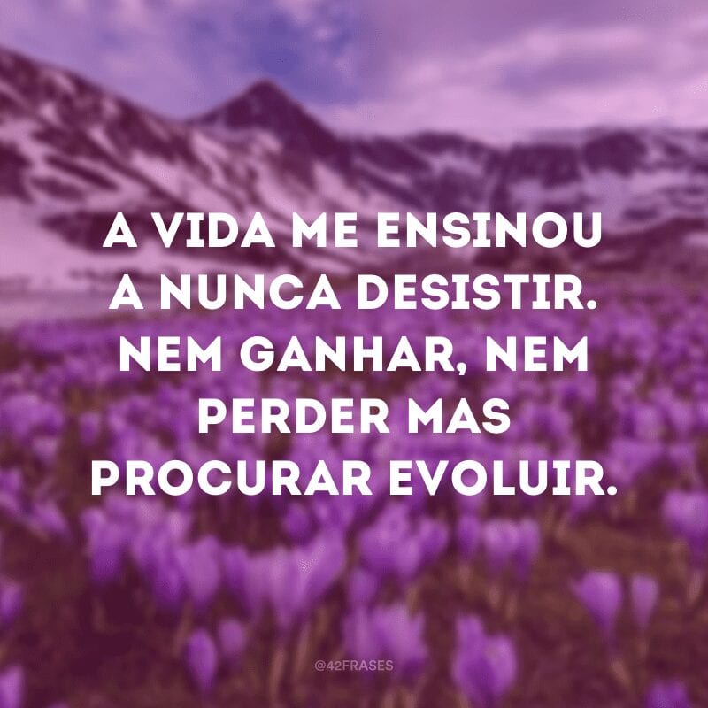 A vida me ensinou a nunca desistir. Nem ganhar, nem perder mas procurar evoluir.