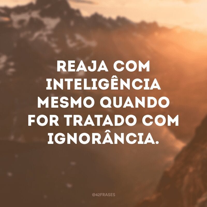 Reaja com inteligência mesmo quando for tratado com ignorância.