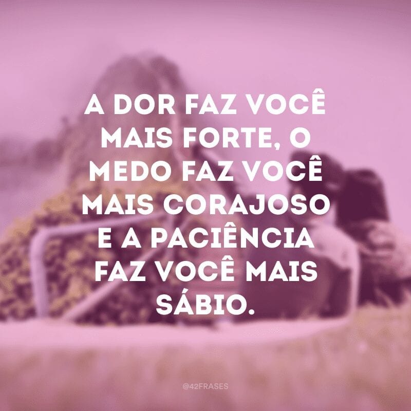 A dor faz você mais forte, o medo faz você mais corajoso e a paciência faz você mais sábio.