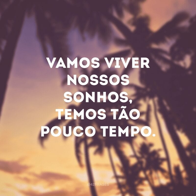 Vamos viver nossos sonhos, temos tão pouco tempo. 