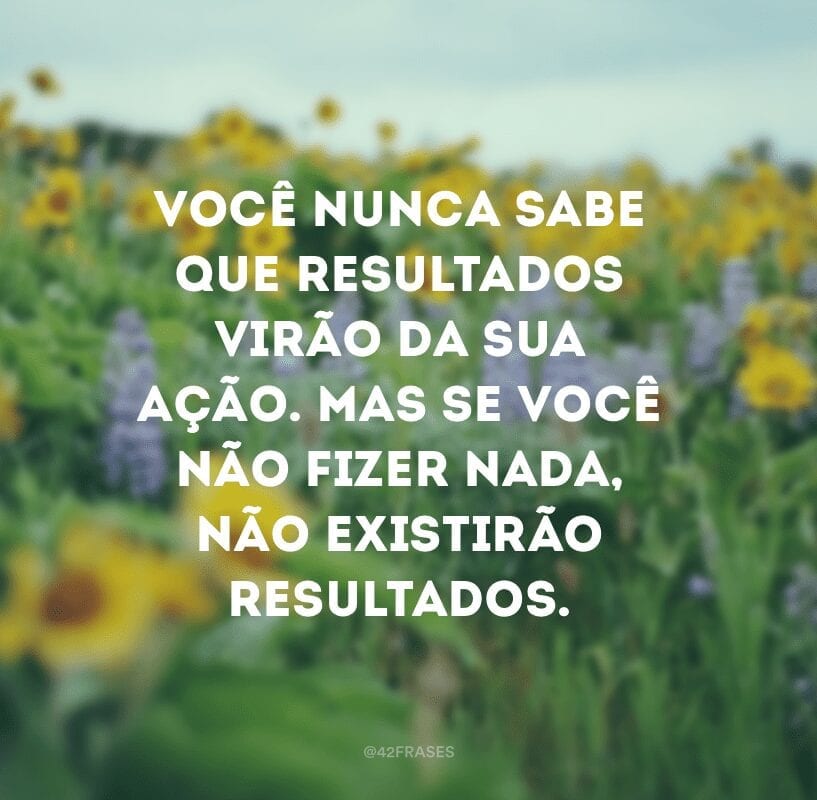 Você nunca sabe que resultados virão da sua ação. Mas se você não fizer nada, não existirão resultados. 