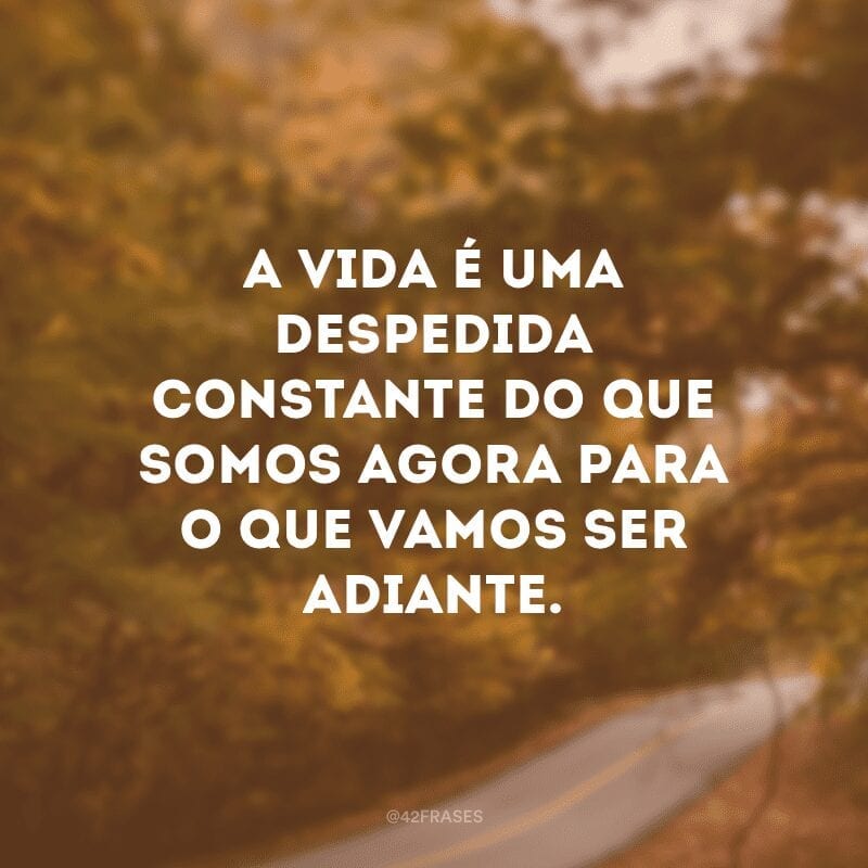 A vida é uma despedida constante do que somos agora para o que vamos ser adiante. 