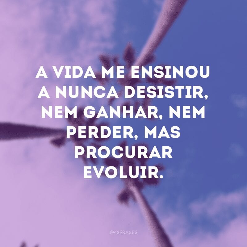 A vida me ensinou a nunca desistir, nem ganhar, nem perder, mas procurar evoluir. 