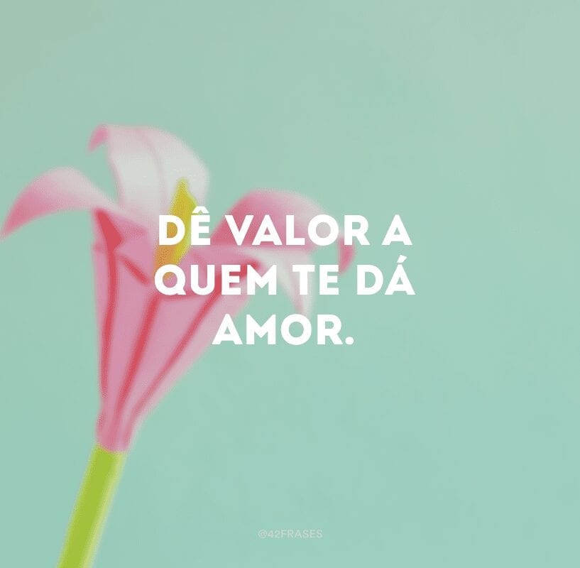 Dê valor a quem te dá amor.