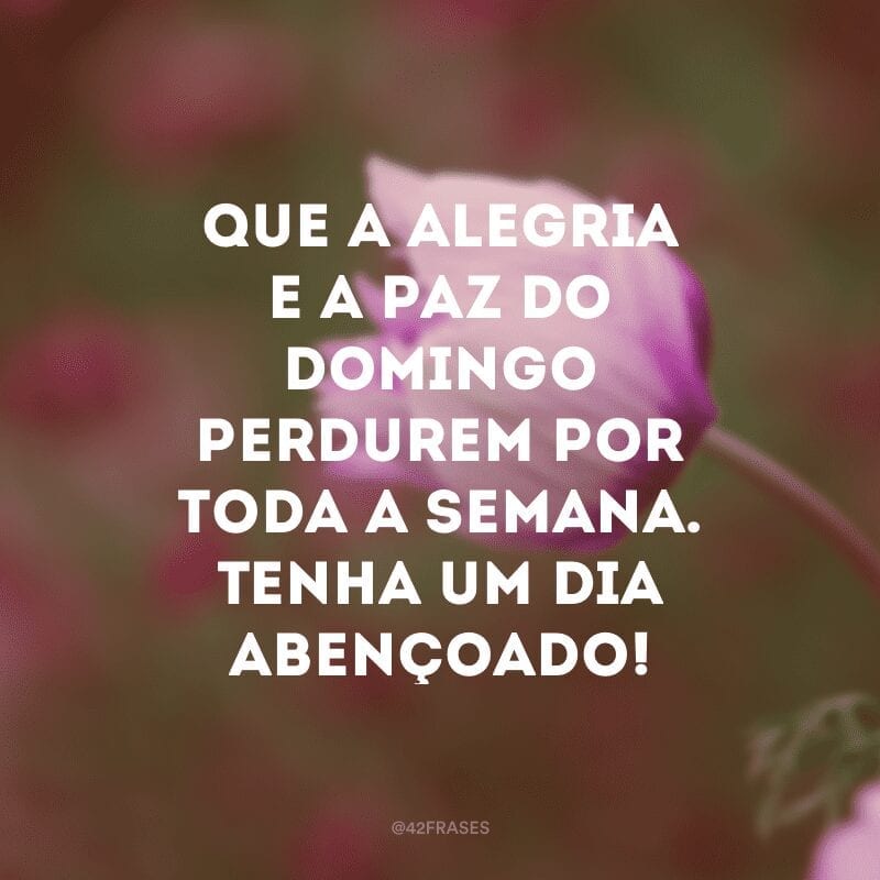 Que a alegria e a paz do domingo perdurem por toda a semana. Tenha um dia abençoado!