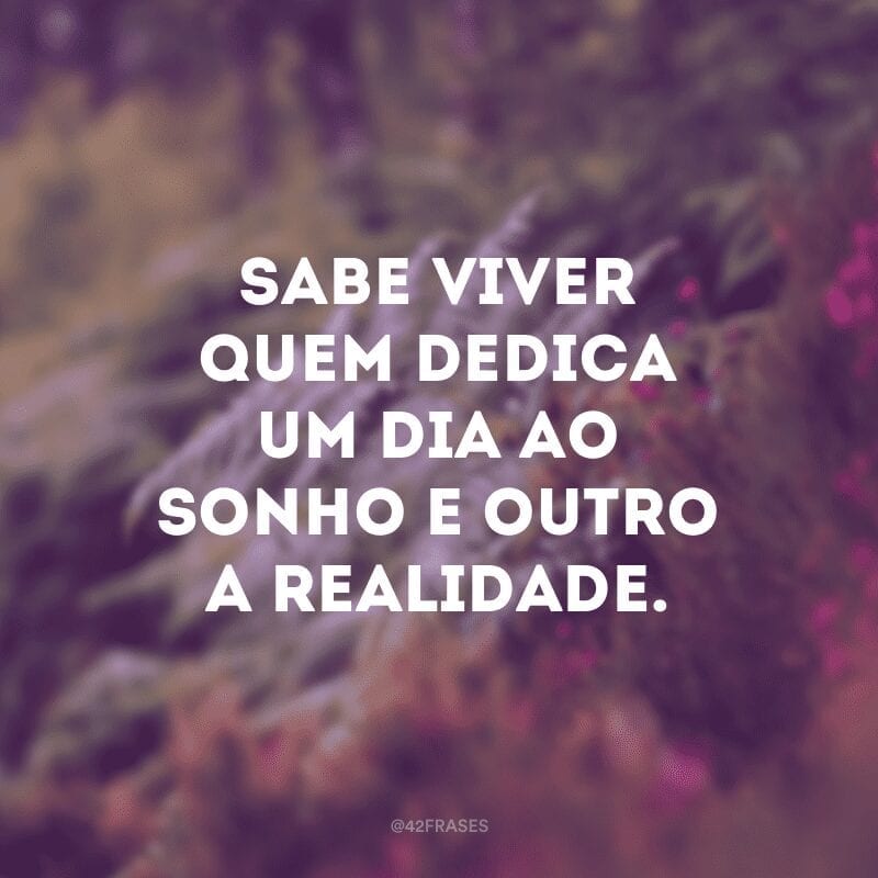 Sabe viver quem dedica um dia ao sonho e outro a realidade. 