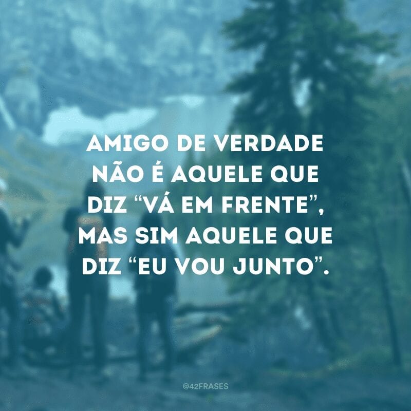 Amigo de verdade não é aquele que diz “vá em frente”, mas sim aquele que diz “eu vou junto”.