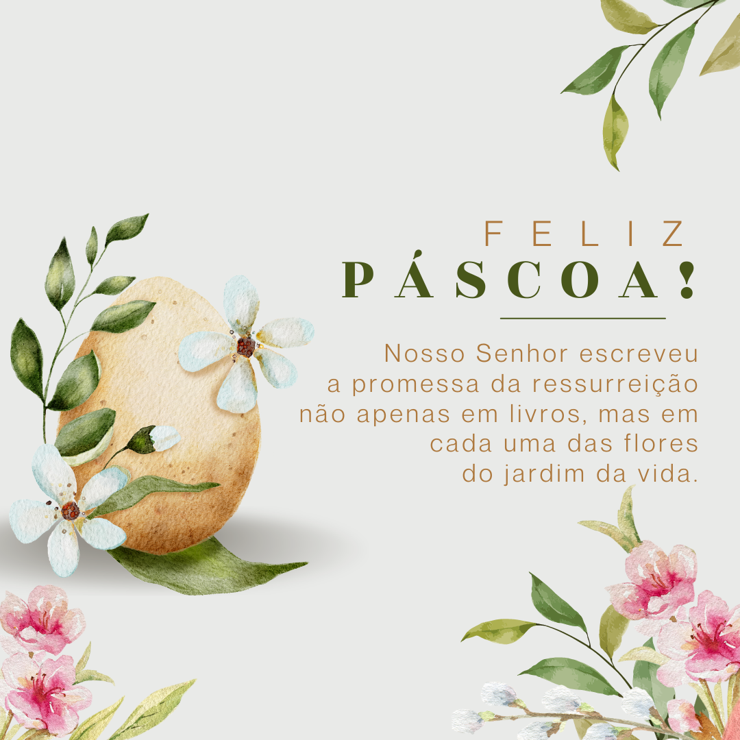 Nosso Senhor escreveu a promessa da ressurreição não apenas em livros, mas em cada uma das flores do jardim da vida. Feliz Páscoa!