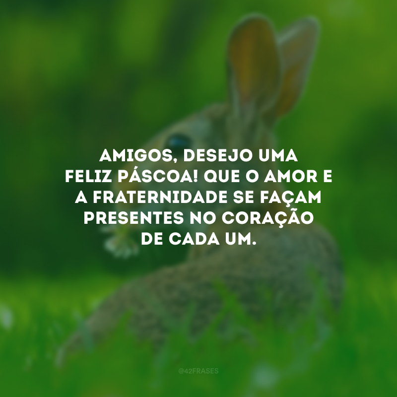 Amigos, desejo uma Feliz Páscoa! Que o amor e a fraternidade se façam presentes no coração de cada um.