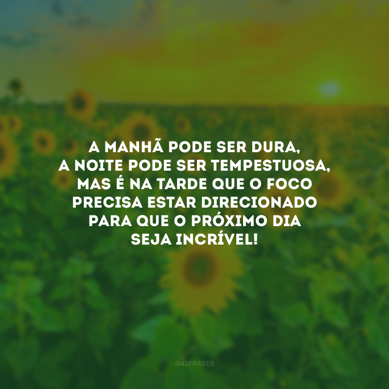 A manhã pode ser dura, a noite pode ser tempestuosa, mas é na tarde que o foco precisa estar direcionado para que o próximo dia seja incrível!