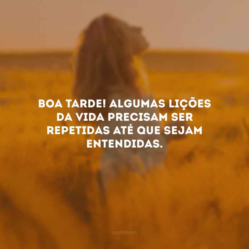 Boa tarde! Algumas lições da vida precisam ser repetidas até que sejam entendidas.