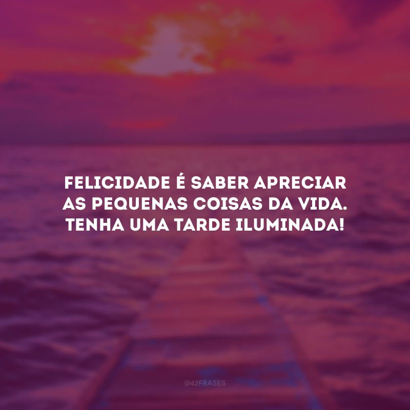 Felicidade é saber apreciar as pequenas coisas da vida. Tenha uma tarde iluminada!