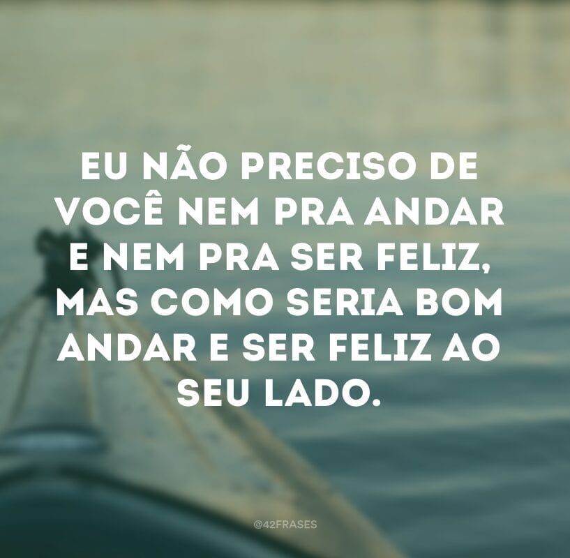 Eu não preciso de você nem pra andar e nem pra ser feliz, mas como seria bom andar e ser feliz ao seu lado.