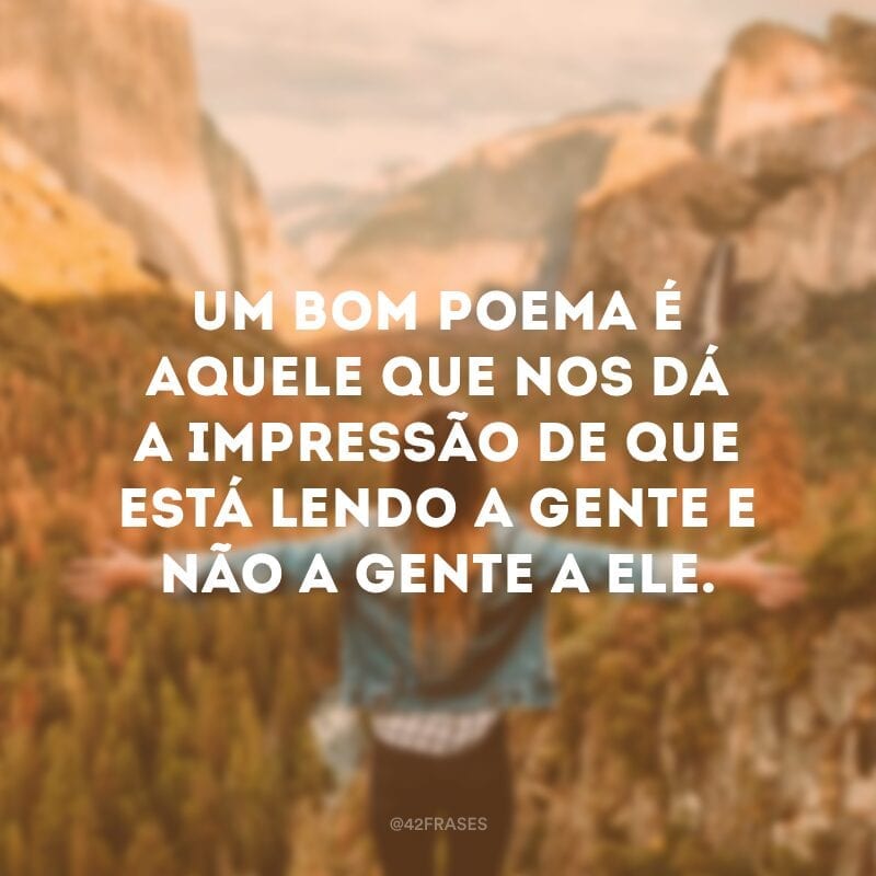 Um bom poema é aquele que nos dá a impressão de que está lendo a gente e não a gente a ele.