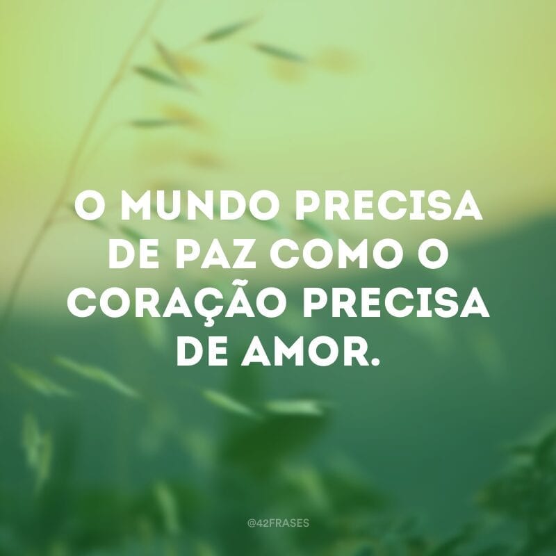 O mundo precisa de paz como o coração precisa de amor.