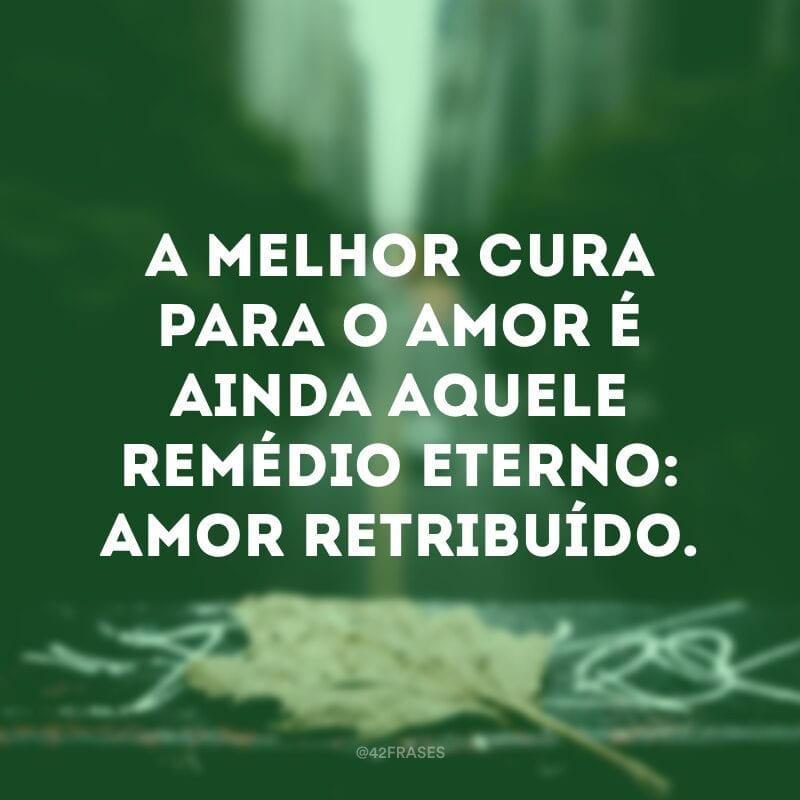 A melhor cura para o amor é ainda aquele remédio eterno: amor retribuído.