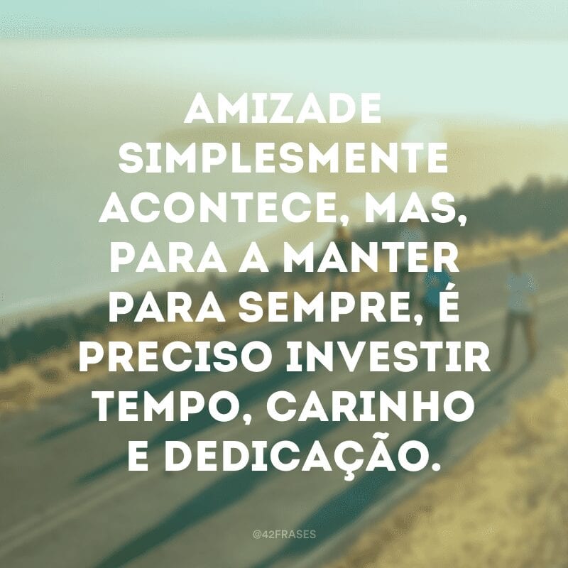 Amizade simplesmente acontece, mas, para a manter para sempre, é preciso investir tempo, carinho e dedicação.