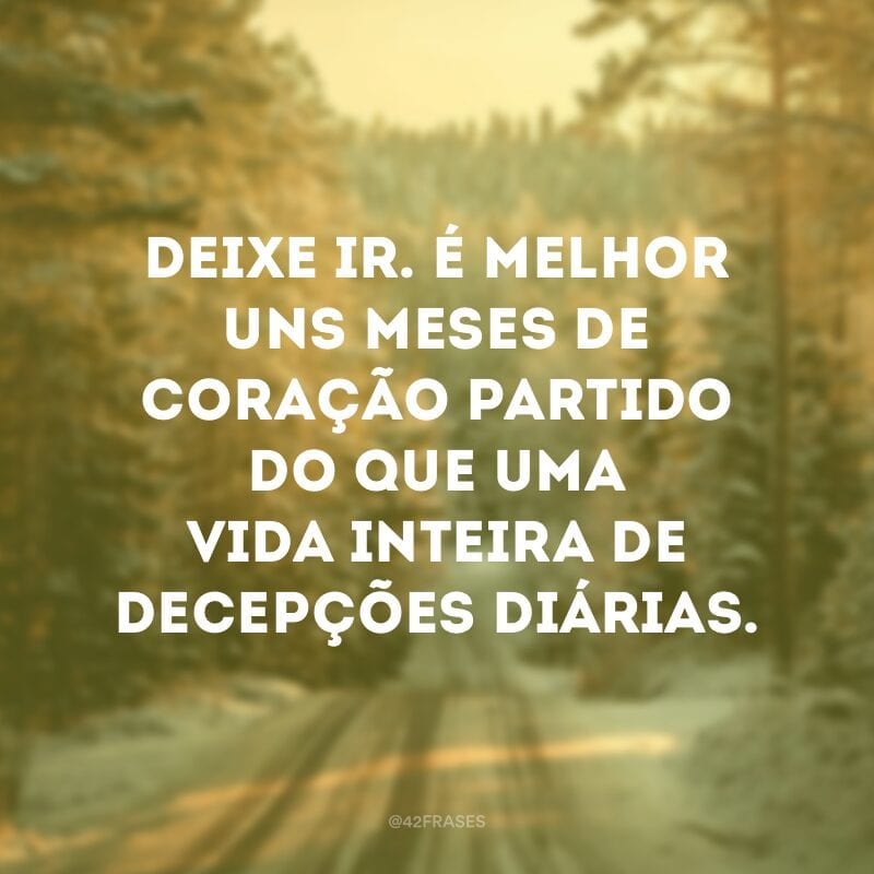 Deixe ir. É melhor uns meses de coração partido do que uma vida inteira de decepções diárias.