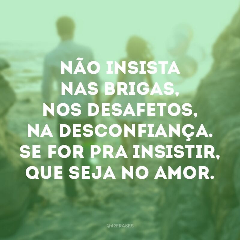 Não insista nas brigas, nos desafetos, na desconfiança. Se for pra insistir, que seja no amor.