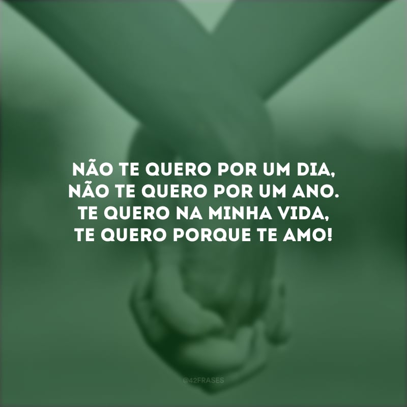 Não te quero por um dia, não te quero por um ano. Te quero na minha vida, te quero porque te amo!