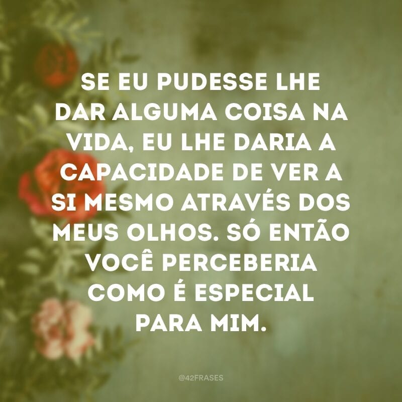 Se eu pudesse lhe dar alguma coisa na vida, eu lhe daria a capacidade de ver a si mesmo através dos meus olhos. Só então você perceberia como é especial para mim.