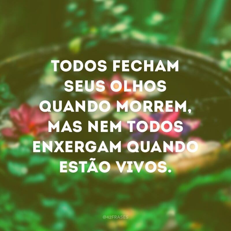 Todos fecham seus olhos quando morrem, mas nem todos enxergam quando estão vivos.