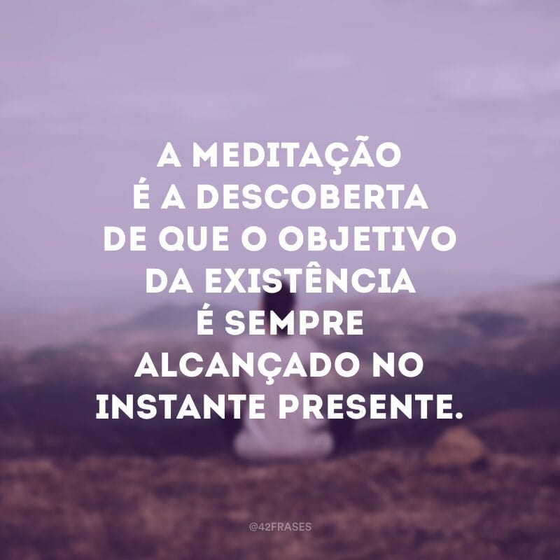 A meditação é a descoberta de que o objetivo da existência é sempre alcançado no instante presente.  