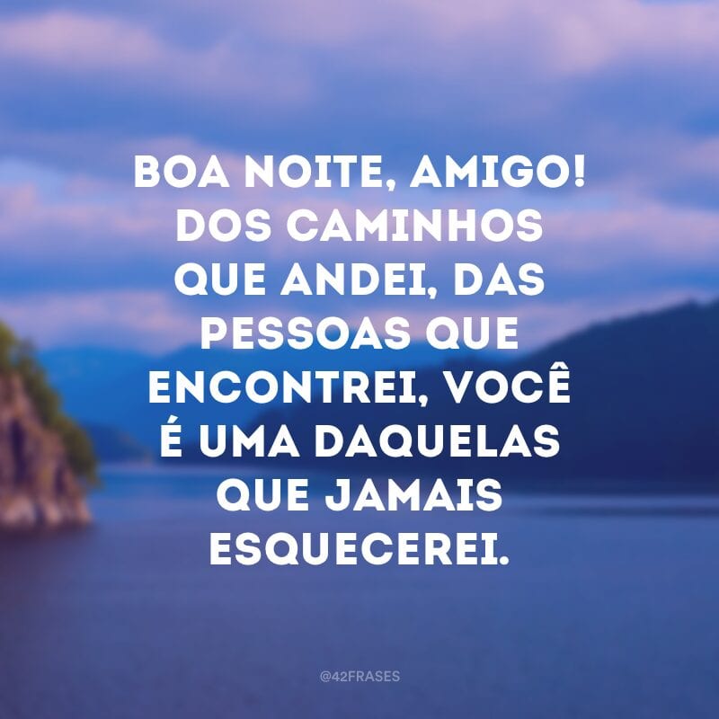 Boa noite, amigo! Dos caminhos que andei, das pessoas que encontrei, você é uma daquelas que jamais esquecerei.