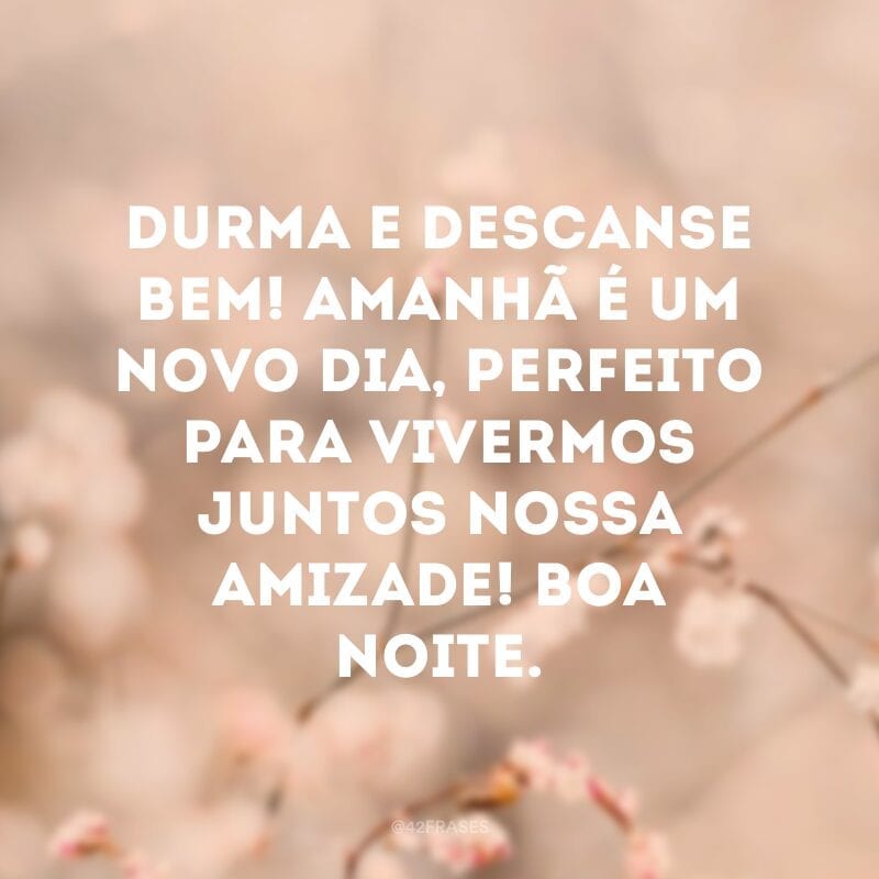 Durma e descanse bem! Amanhã é um novo dia, perfeito para vivermos juntos nossa amizade! Boa noite.