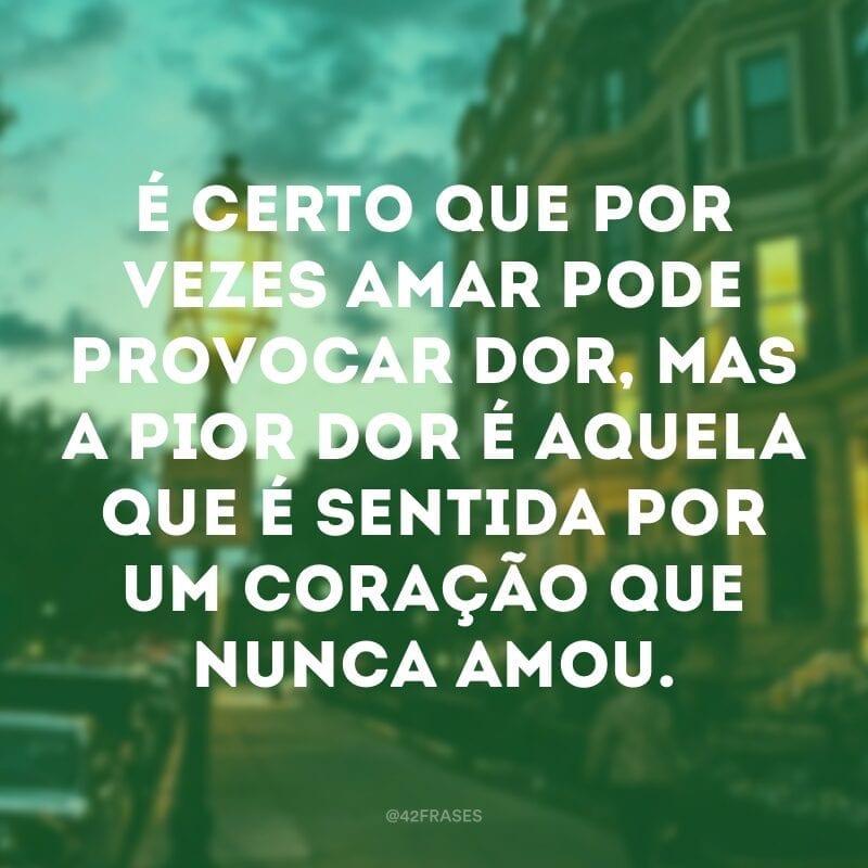 É certo que por vezes amar pode provocar dor, mas a pior dor é aquela que é sentida por um coração que nunca amou.