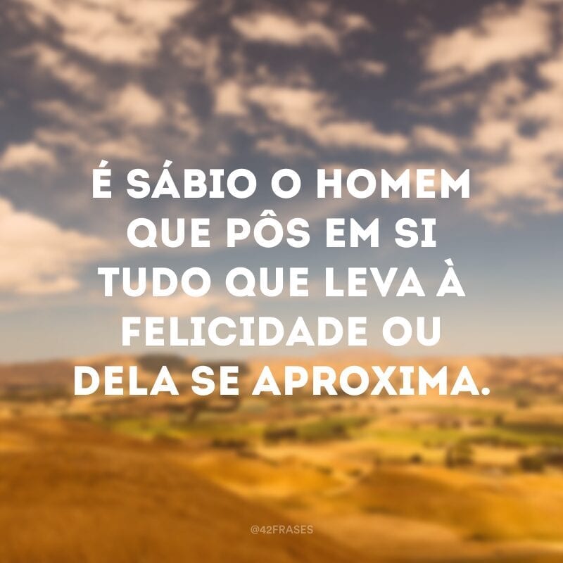 É sábio o homem que pôs em si tudo que leva à felicidade ou dela se aproxima.