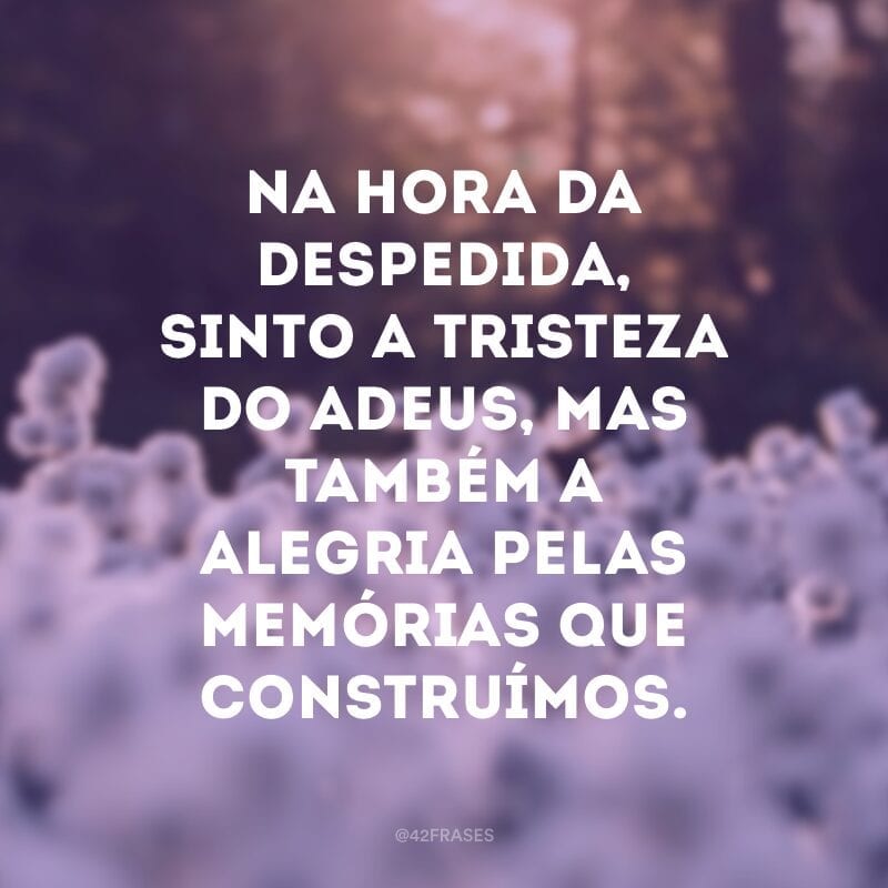 Na hora da despedida, sinto a tristeza do adeus, mas também a alegria pelas memórias que construímos.