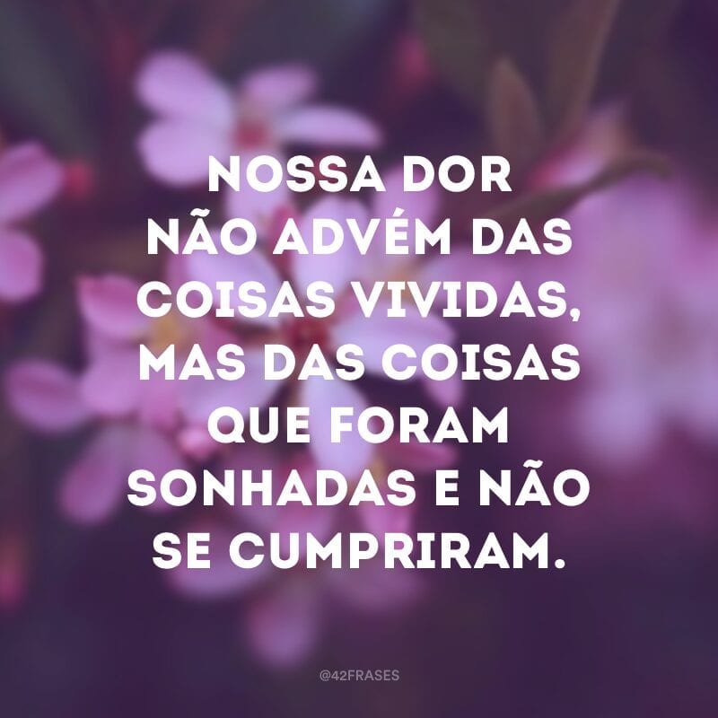 Nossa dor não advém das coisas vividas, mas das coisas que foram sonhadas e não se cumpriram.