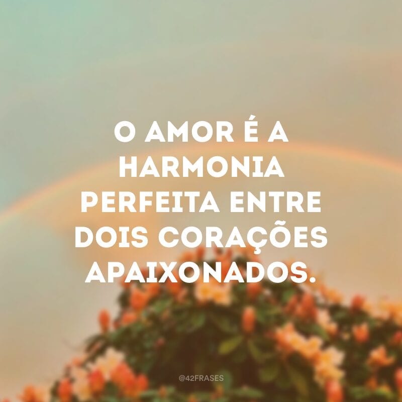 O amor é a harmonia perfeita entre dois corações apaixonados.