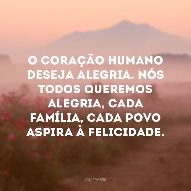 O coração humano deseja alegria. Nós todos queremos alegria, cada família, cada povo aspira à felicidade.