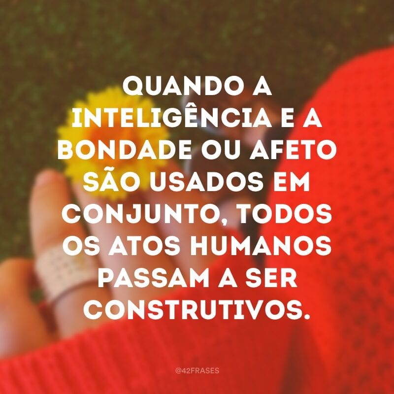 Quando a inteligência e a bondade ou afeto são usados em conjunto, todos os atos humanos passam a ser construtivos.