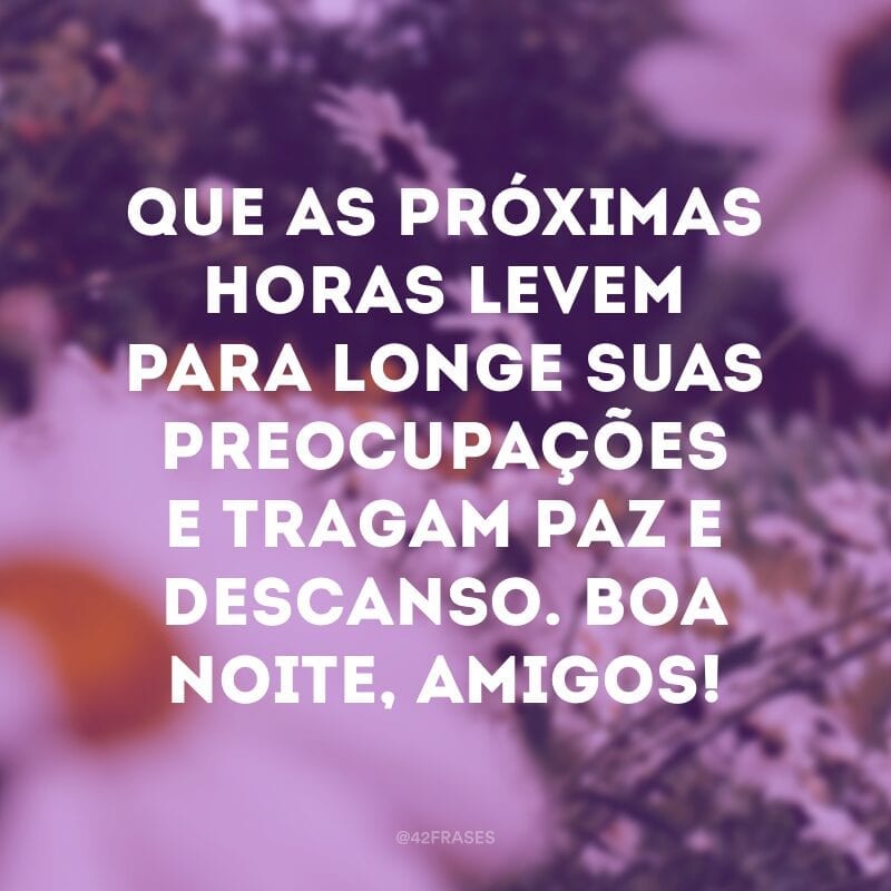 Que as próximas horas levem para longe suas preocupações e tragam paz e descanso. Boa noite, amigos!