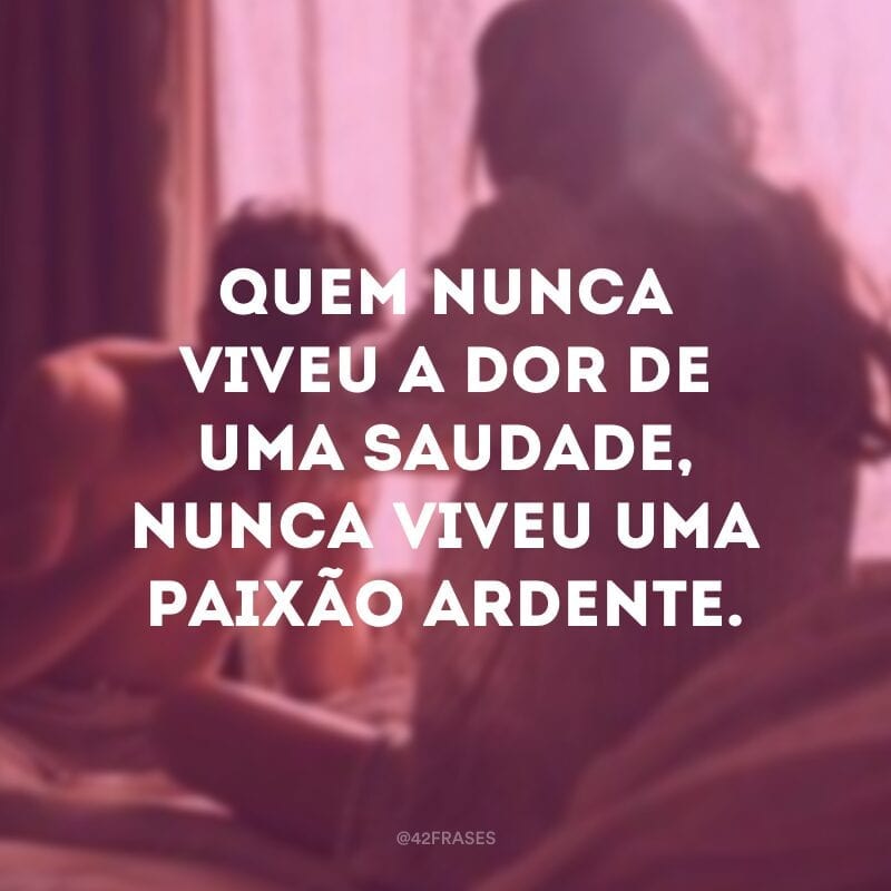 Quem nunca viveu a dor de uma saudade, nunca viveu uma paixão ardente.