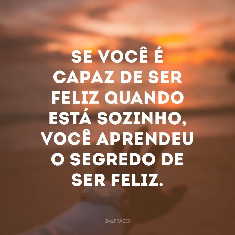 Se você é capaz de ser feliz quando está sozinho, você aprendeu o segredo de ser feliz.