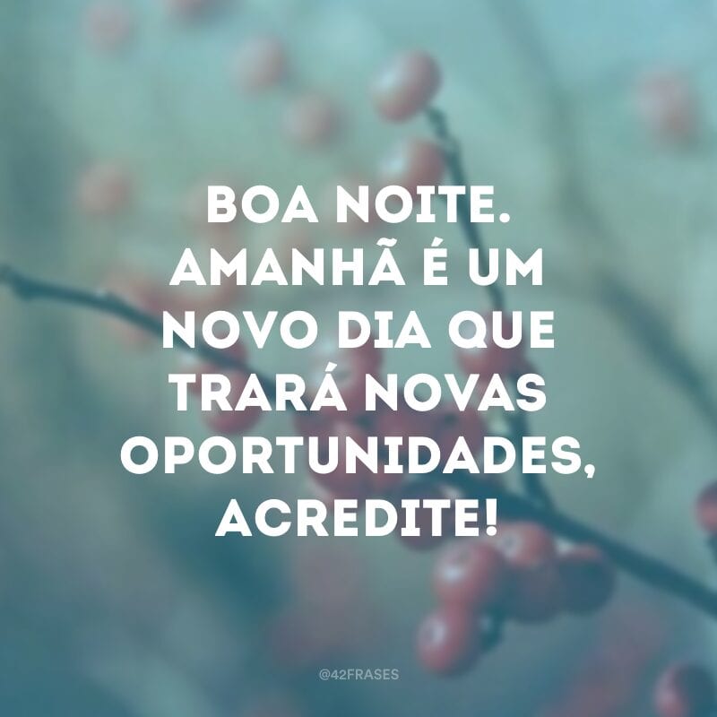 Boa noite. Amanhã é um novo dia que trará novas oportunidades, acredite!