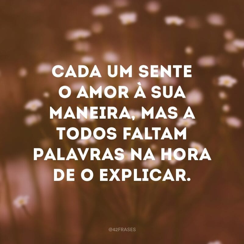 Cada um sente o amor à sua maneira, mas a todos faltam palavras na hora de o explicar.