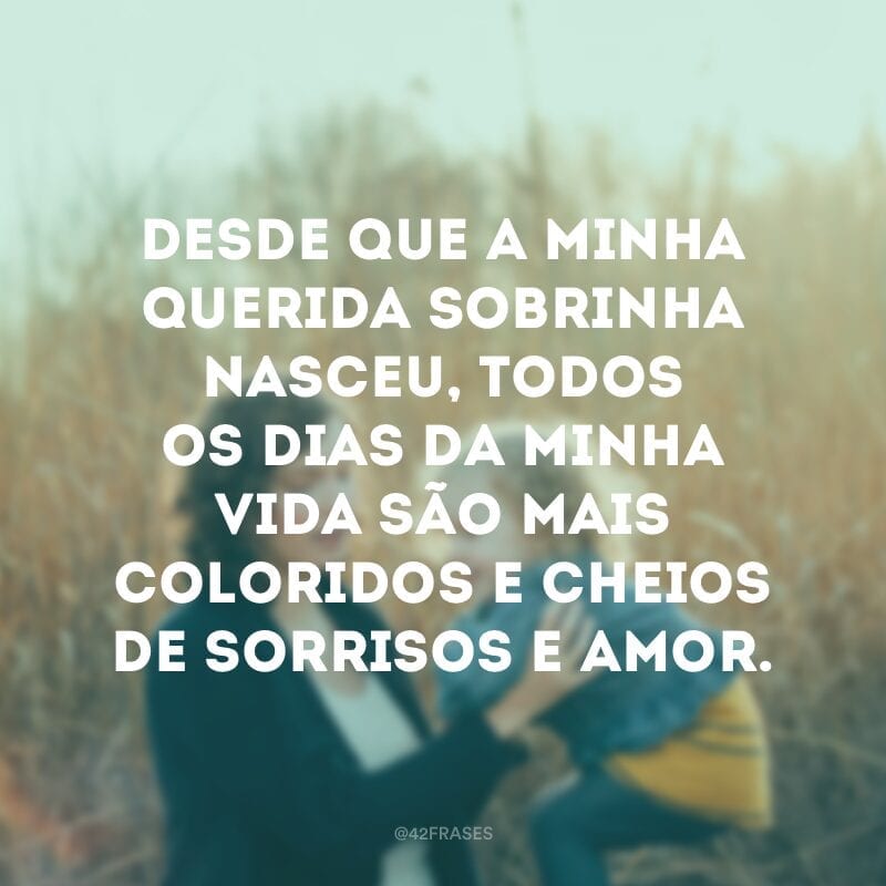 Desde que a minha querida sobrinha nasceu, todos os dias da minha vida são mais coloridos e cheios de sorrisos e amor.