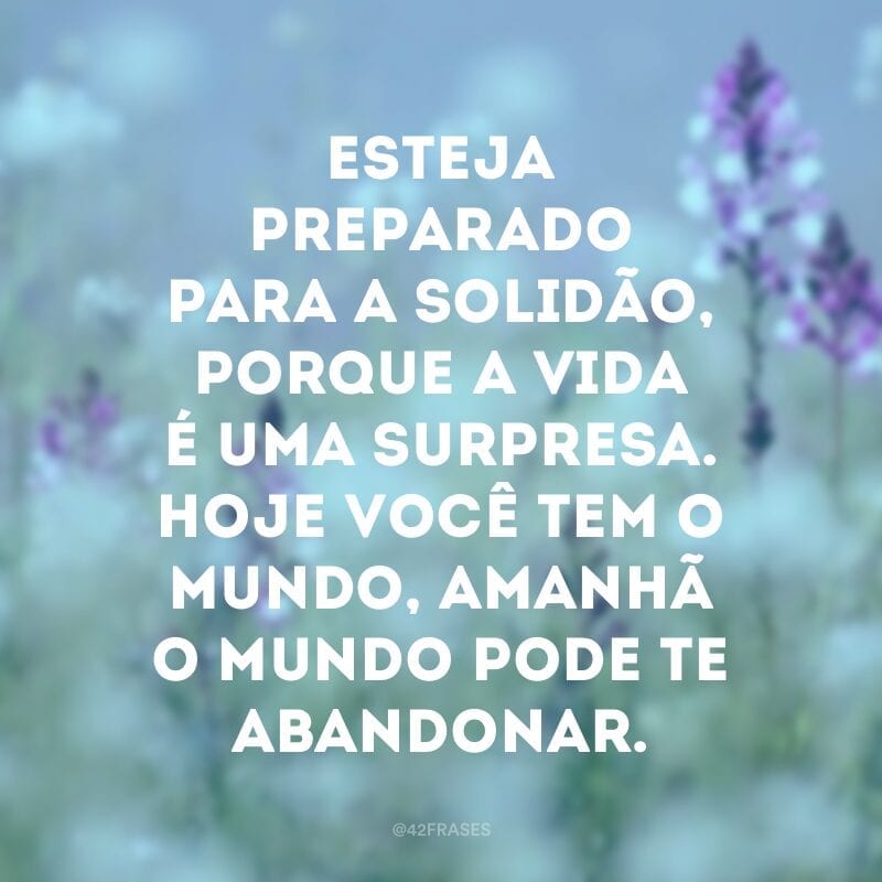 Esteja preparado para a solidão, porque a vida é uma surpresa. Hoje você tem o mundo, amanhã o mundo pode te abandonar.