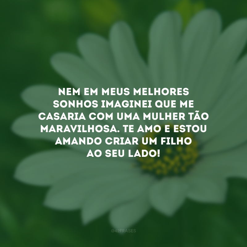 Nem em meus melhores sonhos imaginei que me casaria com uma mulher tão maravilhosa. Te amo e estou amando criar um filho ao seu lado!