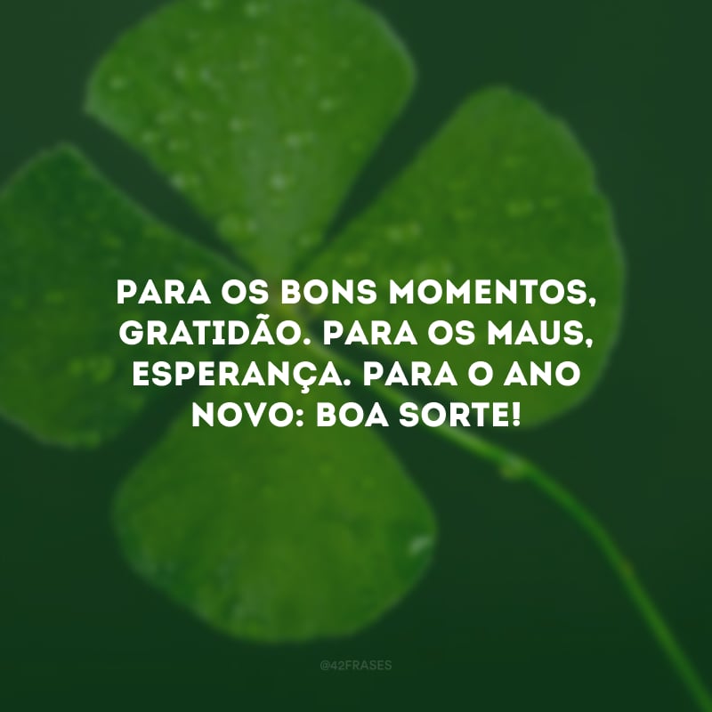 Para os bons momentos, gratidão. Para os maus, esperança. Para o Ano Novo: boa sorte!