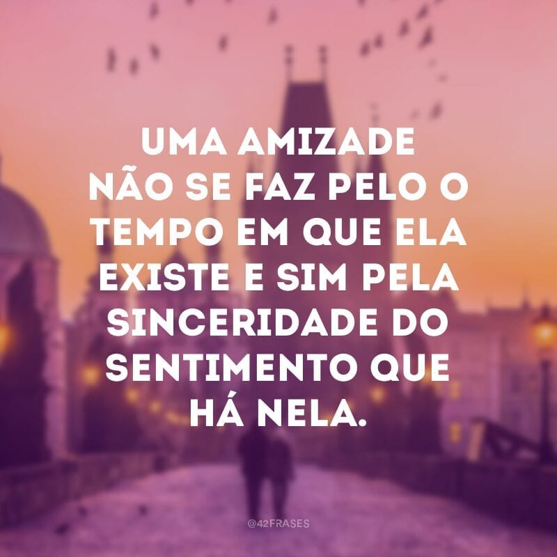 Uma amizade não se faz pelo o tempo em que ela existe e sim pela sinceridade do sentimento que há nela.