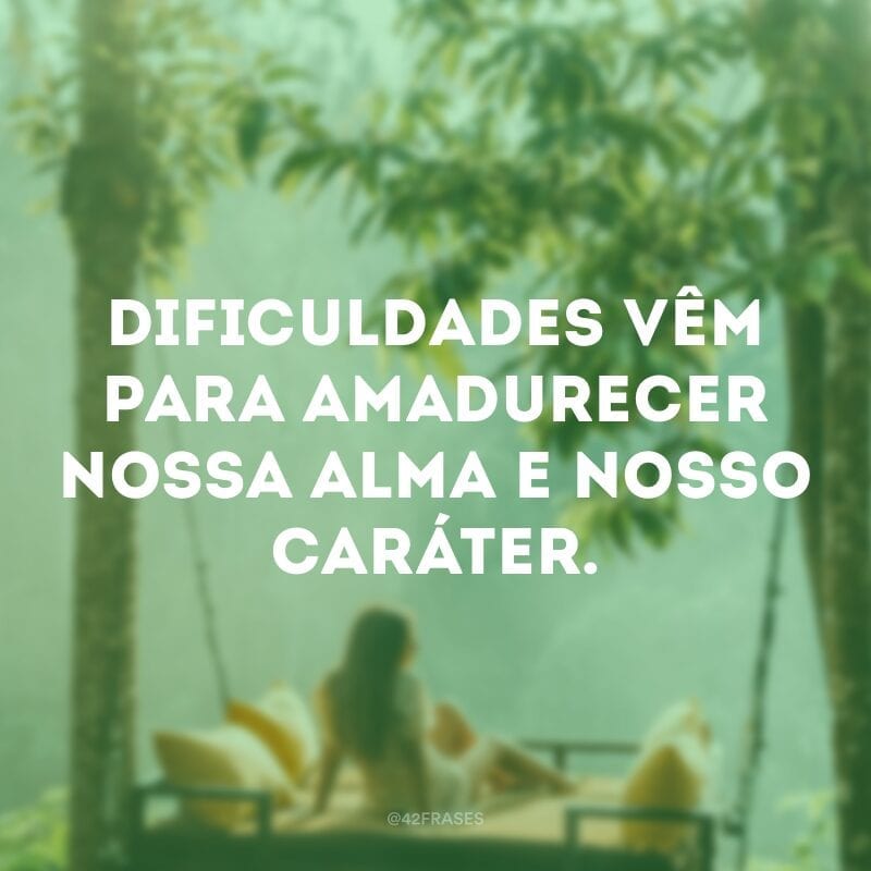 Dificuldades vêm para amadurecer nossa alma e nosso caráter.